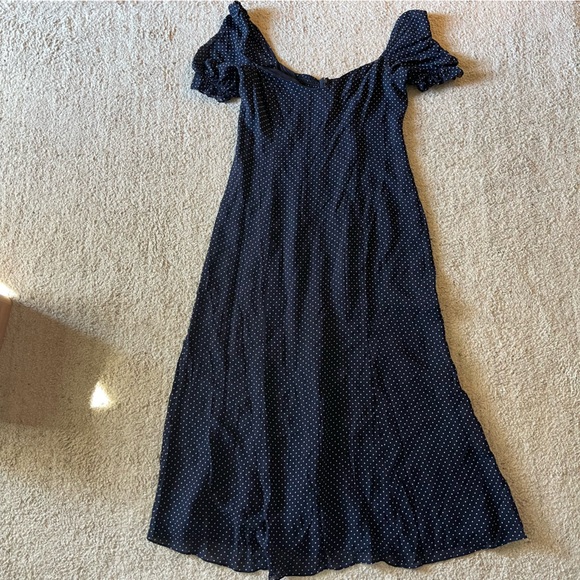Reformation Gloria Dress Blue White Polka Dot Midi 12